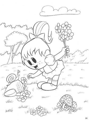 Pinto Dibujos: Niña en el campo para colorear