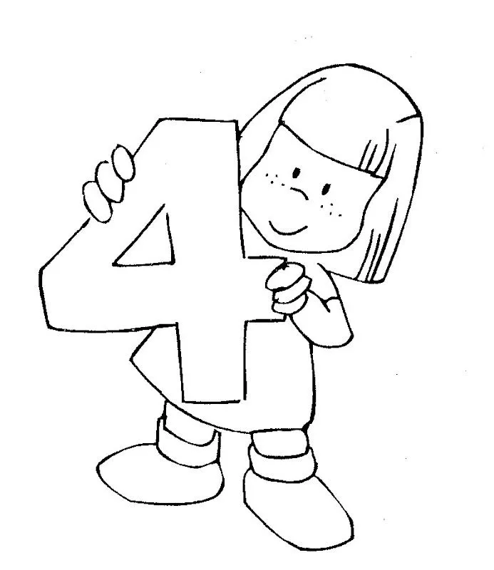 Pinto Dibujos: Una niña y el número 4 para colorear Pinto Dibujos: Una niña y el número 4 para colorear