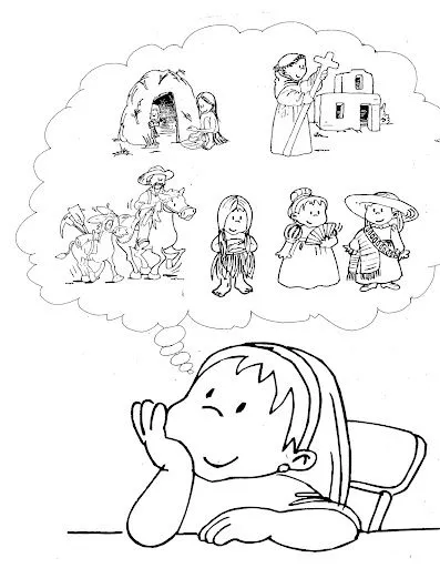 Pinto Dibujos: Niña pensando en la historia de México para colorear Pinto Dibujos: Niña pensando en la historia de México para colorear