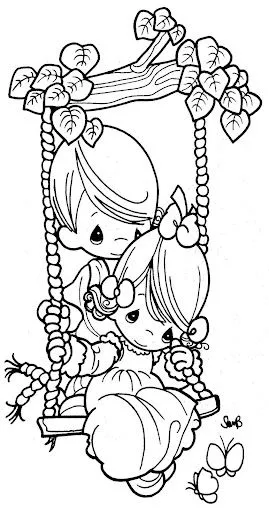 Pinto Dibujos: Niños en columpio precious moments para colorear