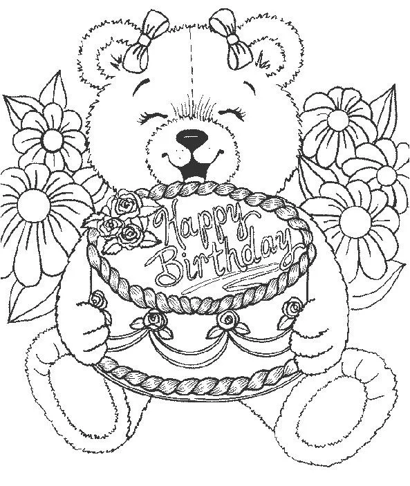 Pinto Dibujos: Oso y pastel para colorear
