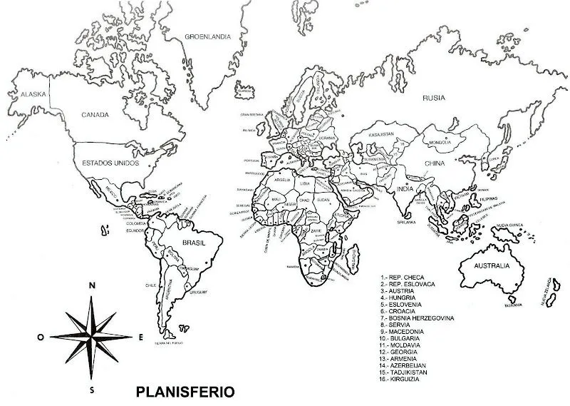 Pinto Dibujos: Planisferio con nombres para colorear Pinto Dibujos: Planisferio con nombres para colorear