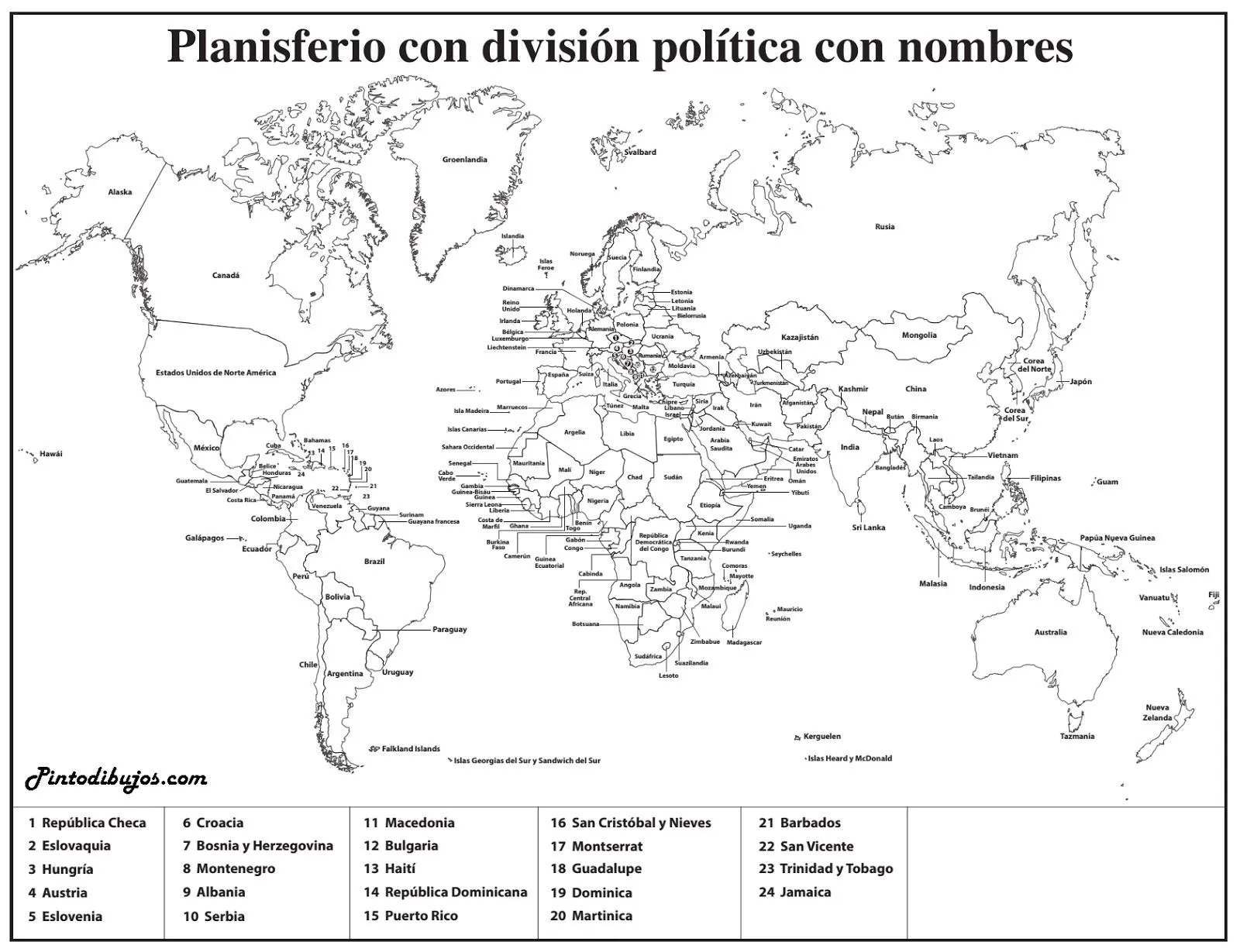 Pinto Dibujos: Planisferio con nombres para colorear e imprimir Pinto Dibujos: Planisferio con nombres para colorear e imprimir