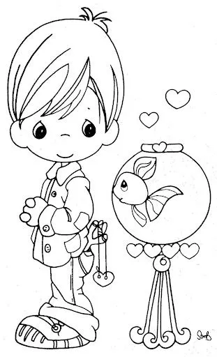 Precious moments y pez para colorear