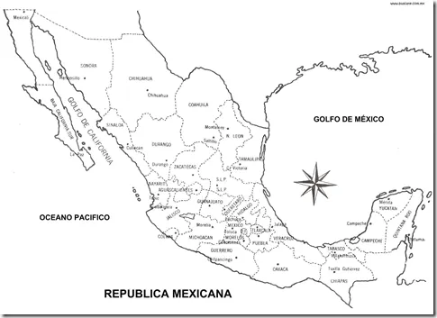 Pinto Dibujos: Mapa de México con nombres para colorear