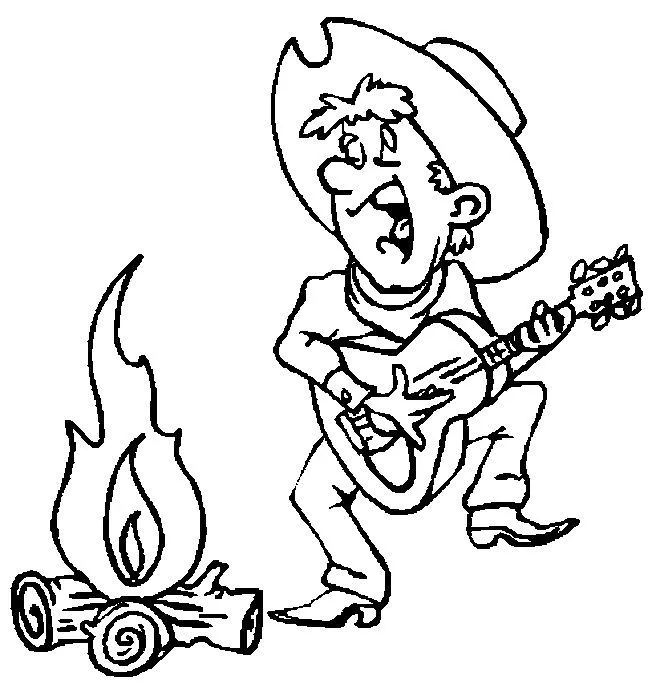 Pinto Dibujos: Vaquero cantando alrededor de la fogata para colorear Pinto Dibujos: Vaquero cantando alrededor de la fogata para colorear