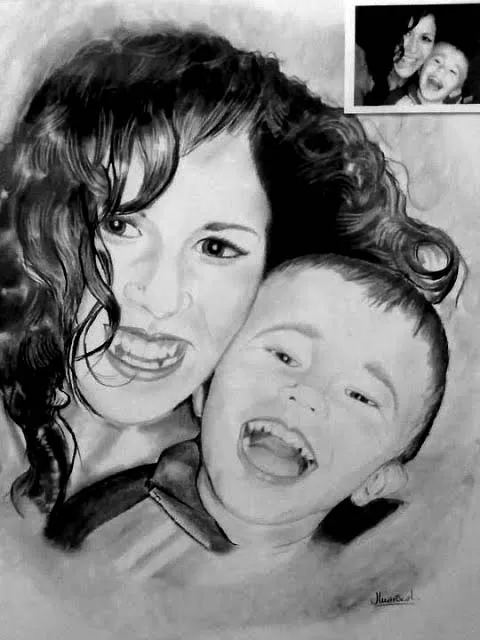 Pintor Juan Mariscal. Madre e hijo. Carboncillo sobre cartulina. 46 x 32 cms. Pintor Juan Mariscal. Madre e hijo. Carboncillo sobre cartulina. 46 x 32 cms.