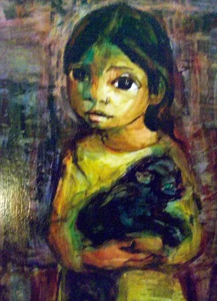 Pintores Argentinos: NELLY ÁLVAREZ. niña con gato. Pintores Argentinos: NELLY ÁLVAREZ. niña con gato.