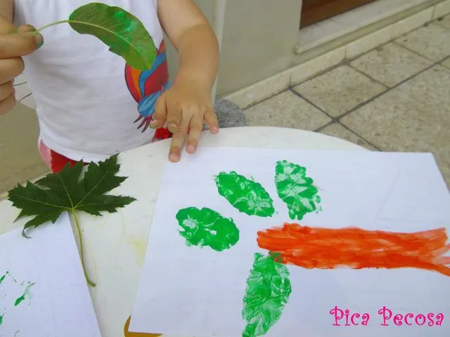 Pintura de dedos y hojas de árbol | Pica Pecosa Pintura de dedos y hojas de árbol | Pica Pecosa