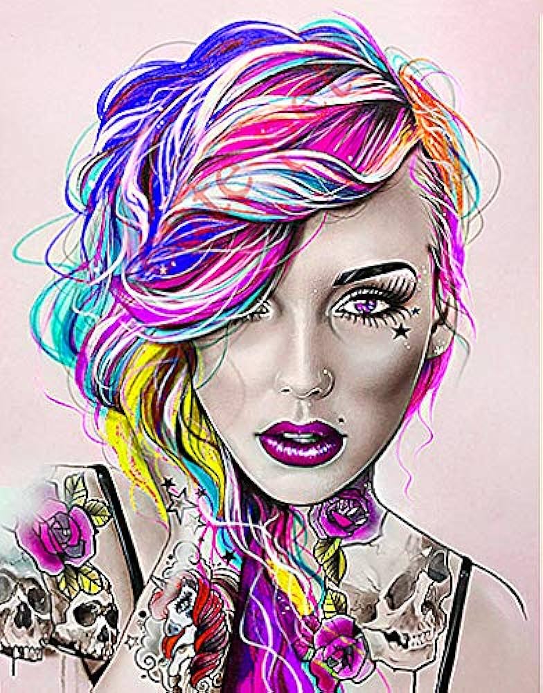 Pintura de diamantes 5D colorida con diseño de calavera y chica sexy  tatuaje para mujer, taladros completos, cuentas cuadradas, pintura de  diamantes por número, kit de punto de cruz de cristal, decoración