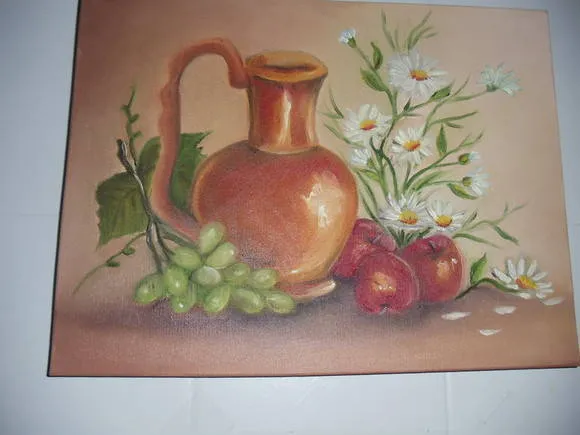 Pintura em tela Jarro com flores e fruta | Ateliê da Dinda | Elo7 Pintura em tela Jarro com flores e fruta | Ateliê da Dinda | Elo7