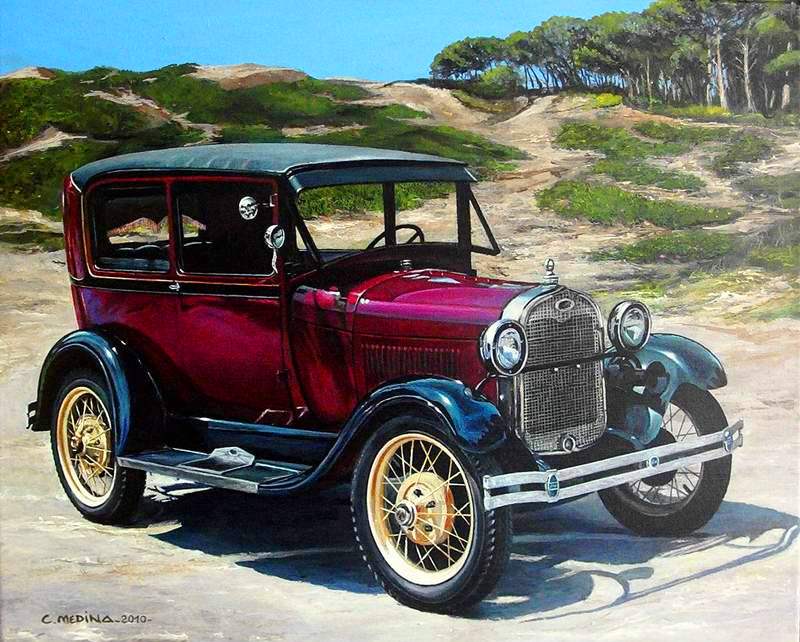 Pintura y Fotografía Artística : Autos antiguos pintados al oleo