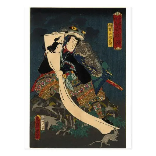 Pintura japonesa antigua, samurai con el sapo postales | Zazzle Pintura japonesa antigua, samurai con el sapo postales | Zazzle