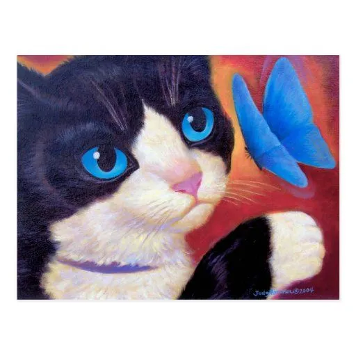 Pintura de la mariposa del gato del smoking - postales | Zazzle