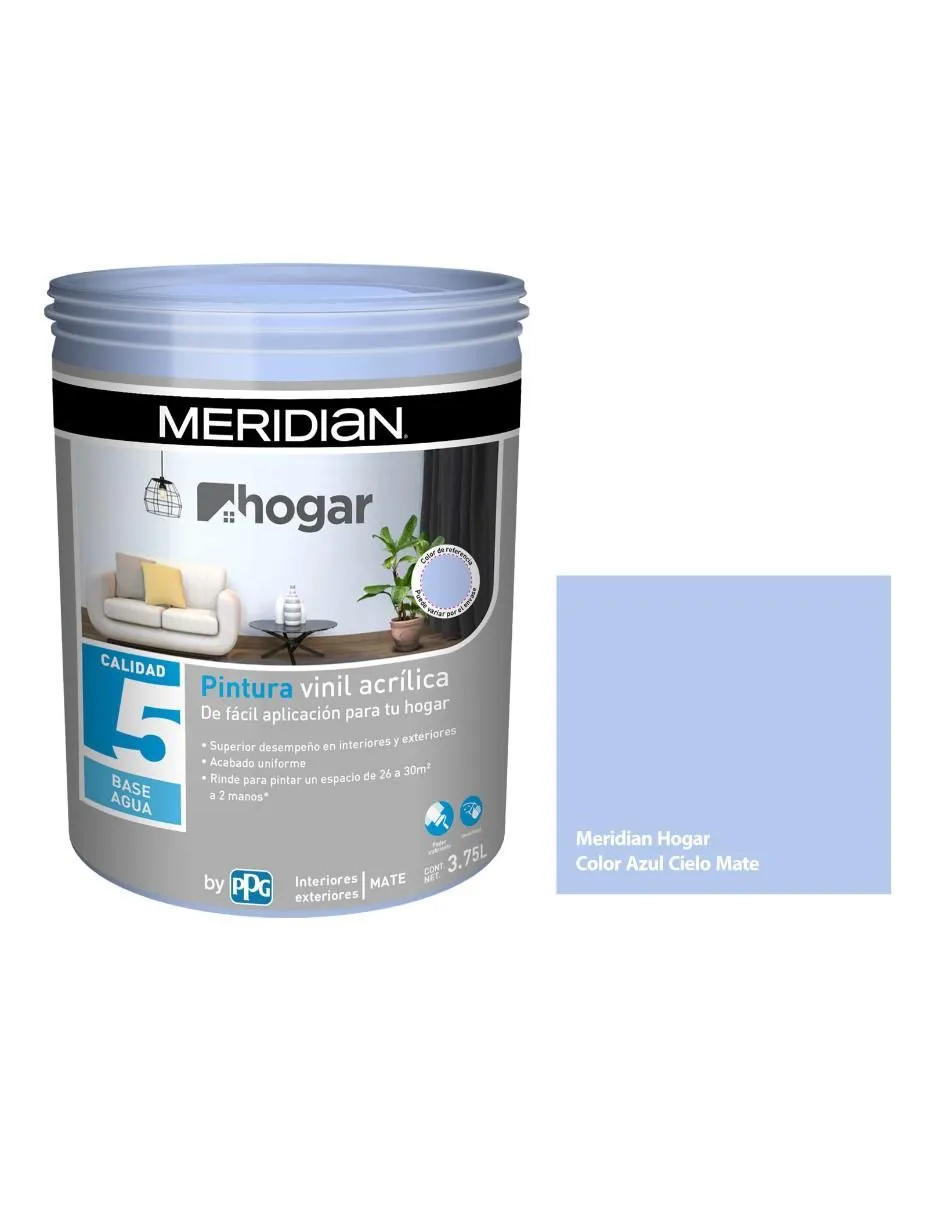 Pintura Meridian Hogar calidad 5 color azul cielo 3.75 L | Liverpool Pintura Meridian Hogar calidad 5 color azul cielo 3.75 L | Liverpool