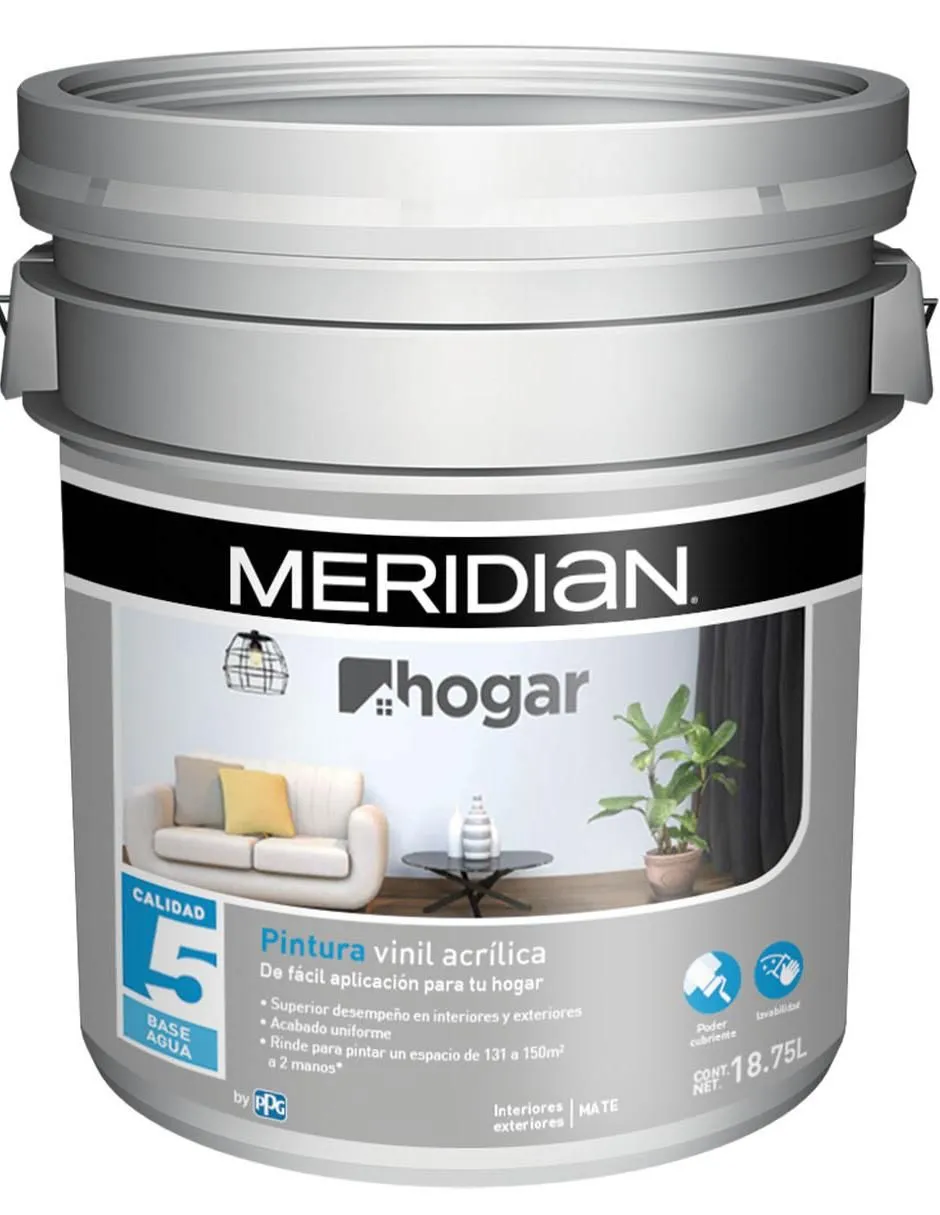 Pintura Meridian Hogar calidad 5 color blanco 18.75 L | Liverpool Pintura Meridian Hogar calidad 5 color blanco 18.75 L | Liverpool