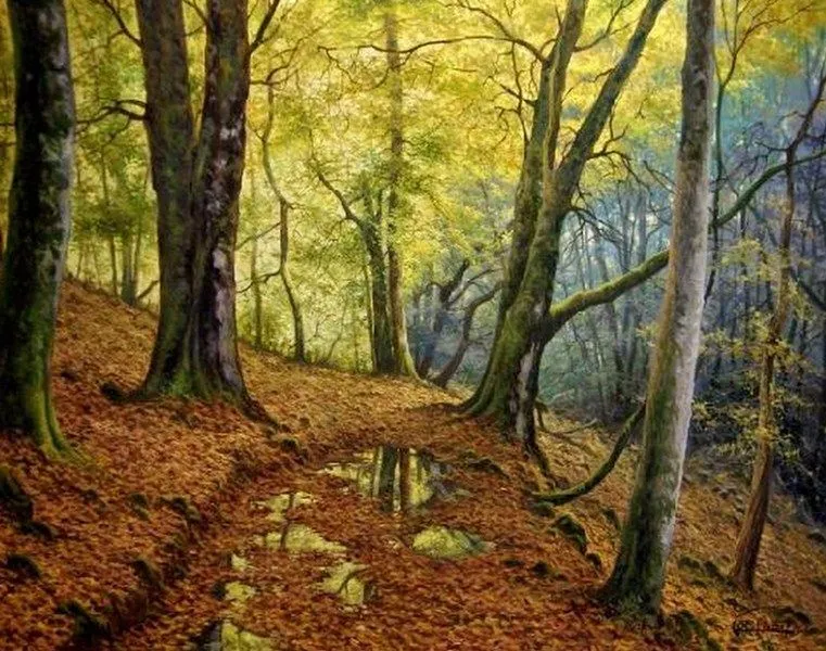 Pintura Moderna al Óleo: Cuadro paisaje natural óleo Pintura Moderna al Óleo: Cuadro paisaje natural óleo