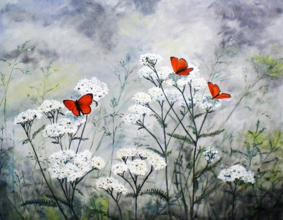 Pintura Moderna al Óleo: Cuadro sencillo con mariposas Pintura Moderna al Óleo: Cuadro sencillo con mariposas