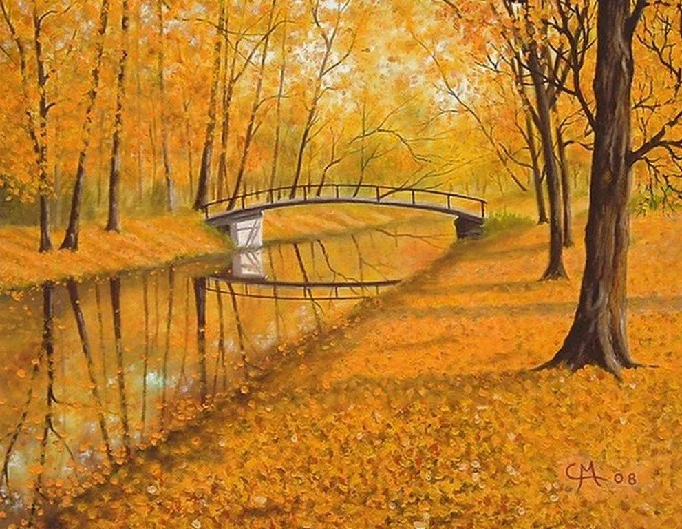Pintura Moderna al Óleo: Cuadros paisajes natural otoño Pintura Moderna al Óleo: Cuadros paisajes natural otoño