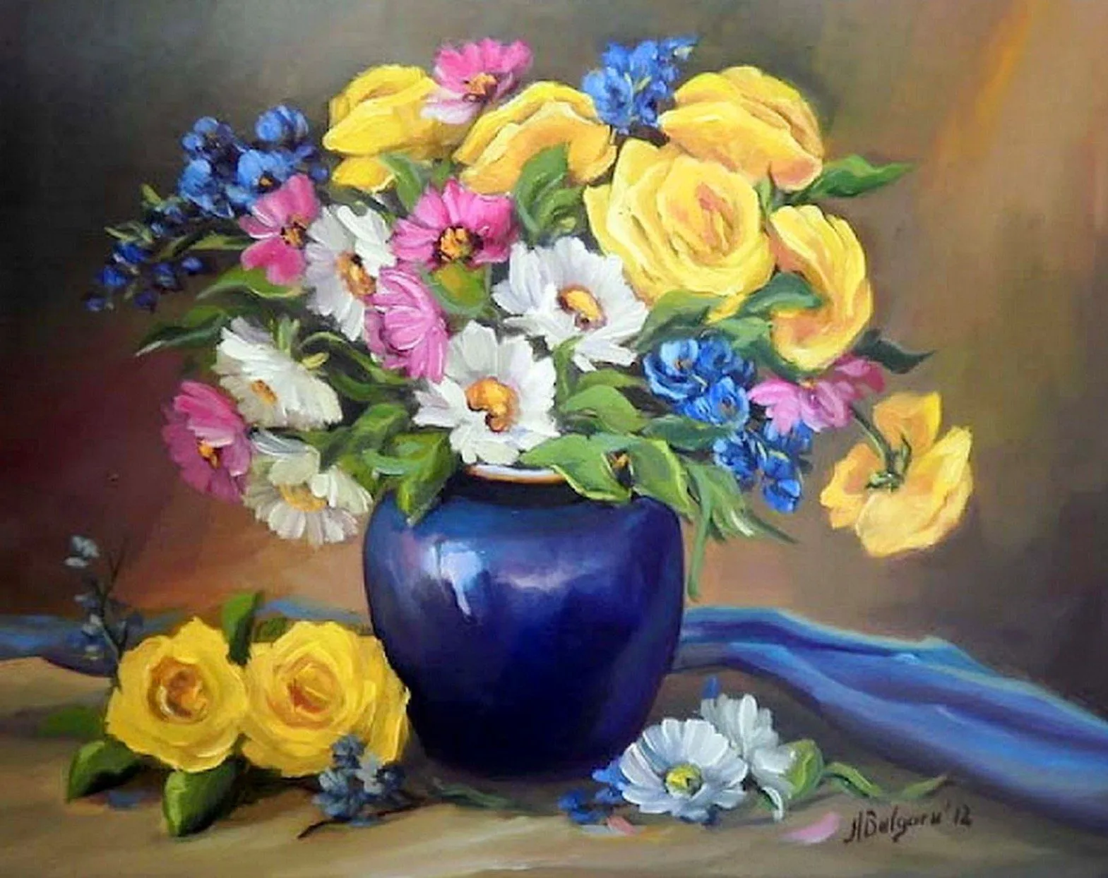 Pinturas Cuadros al Óleo: Cuadros Pintados de Jarrones con Flores Pinturas Cuadros al Óleo: Cuadros Pintados de Jarrones con Flores