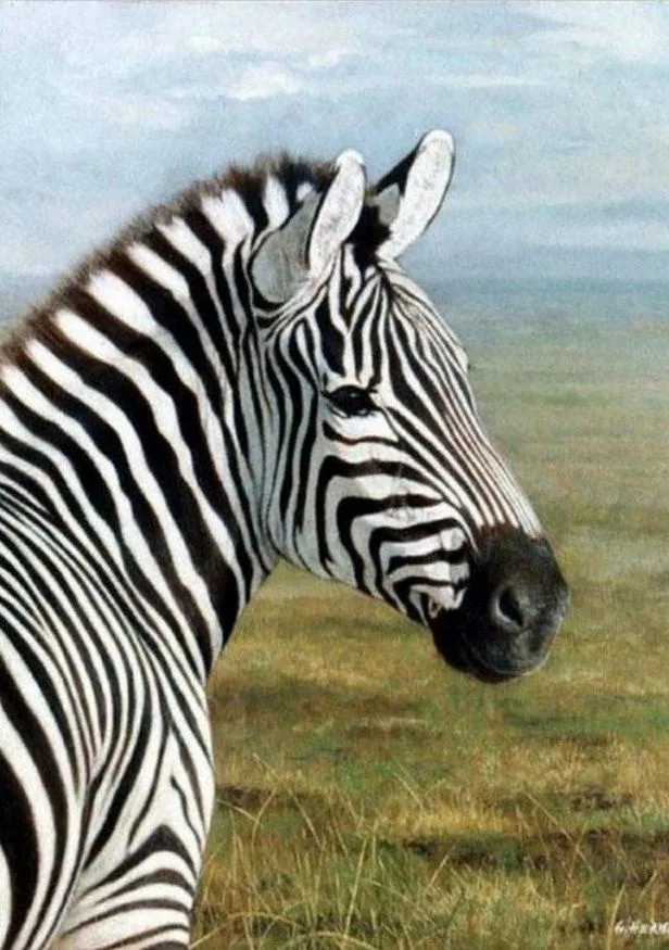 Pintura Moderna al Óleo: Pintura de cebra en paisaje