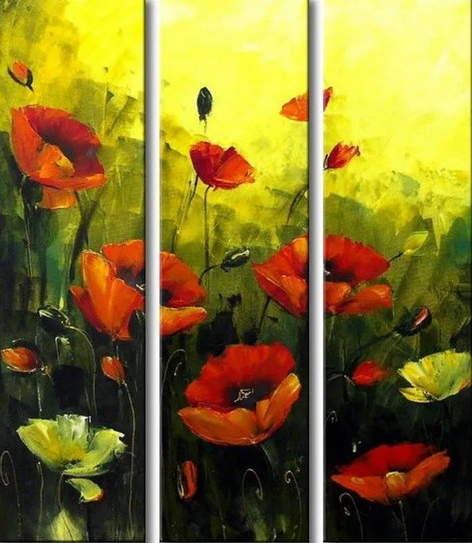 Pinturas Cuadros al Óleo: Trípticos de flores