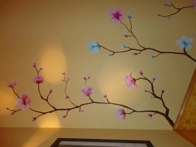 Pintura mural Flores de Cerezo pintadas a mano alzada | Dulcesito ...