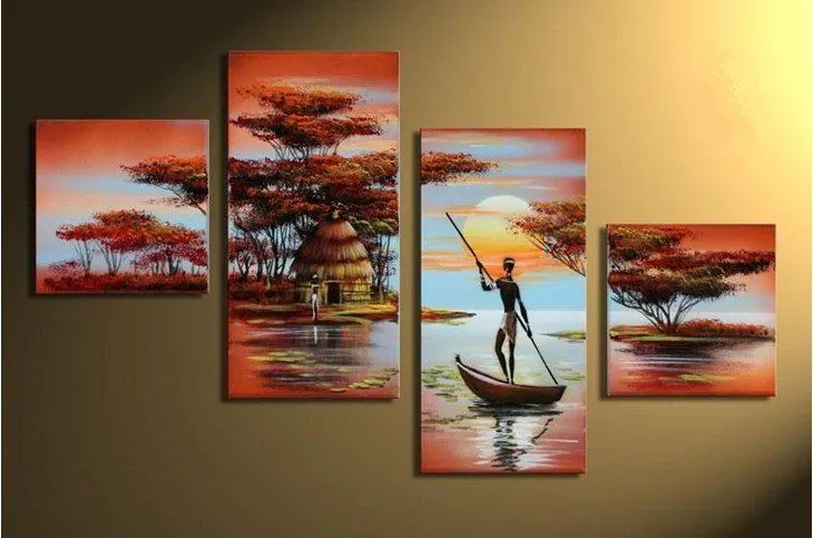 Del paisaje africano, hechos a mano gran lienzo moderno pintura al ...