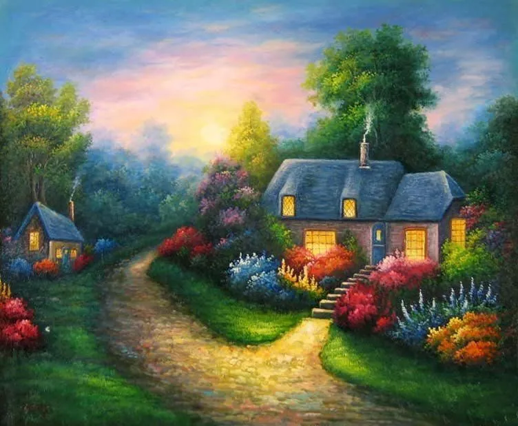 Pintura al óleo de madera de la cabaña de la visión-Pintura y ... Pintura al óleo de madera de la cabaña de la visión-Pintura y ...