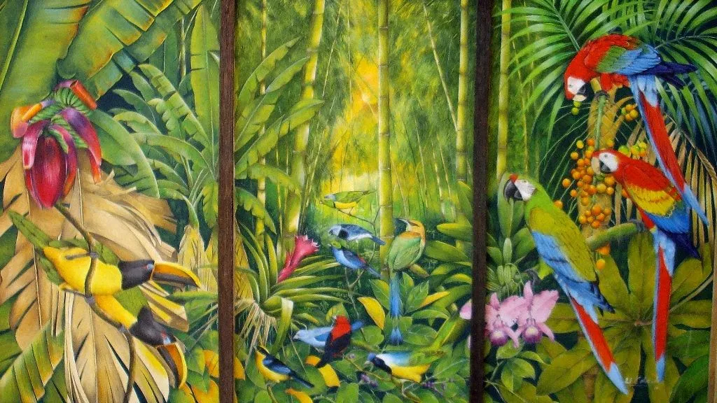 ... cuadro triptico de paisaje oleo guacamayos y pajaros pintadas al oleo ... cuadro triptico de paisaje oleo guacamayos y pajaros pintadas al oleo