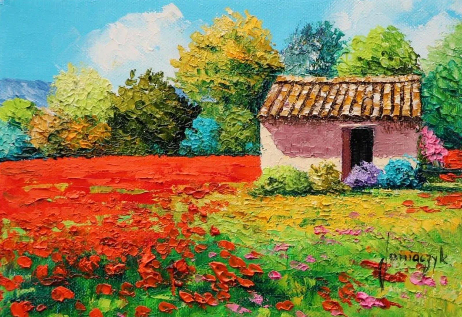 Pinturas Cuadros al Óleo: Paisajes con Flores Pintados con Espátula Pinturas Cuadros al Óleo: Paisajes con Flores Pintados con Espátula