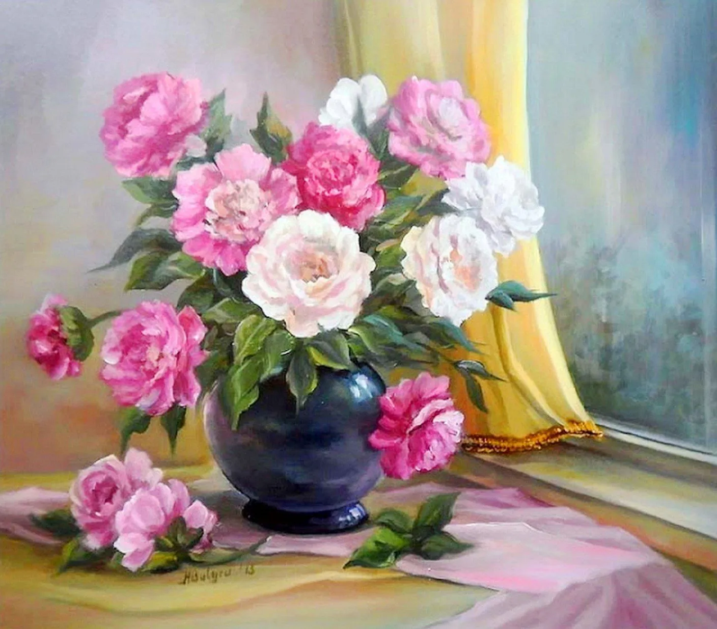 Pintura Moderna al Óleo: Pinturas de Jarrones de Flores Pintura Moderna al Óleo: Pinturas de Jarrones de Flores