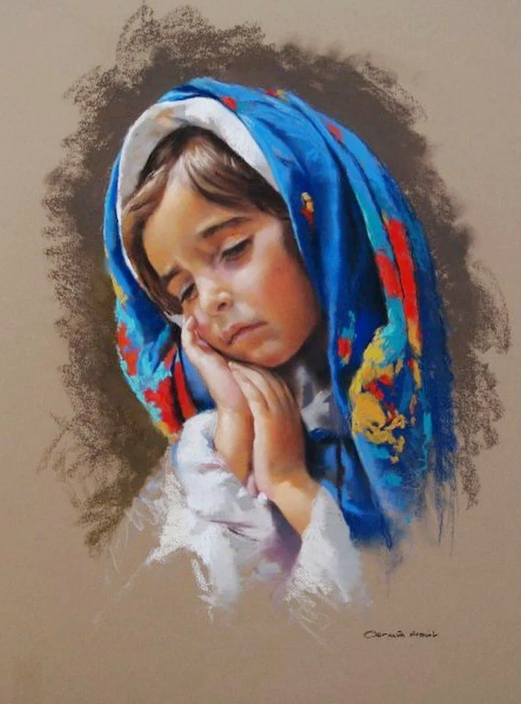 Pinturas Cuadros al Óleo: Pinturas Rostros de Niñas al Pastel