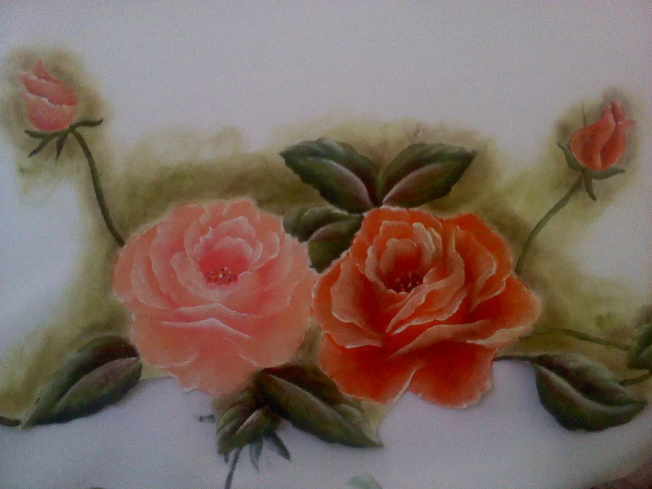 Pinturas en tela y cuadros: Hermoso mantel de rosas pintado a mano Pinturas en tela y cuadros: Hermoso mantel de rosas pintado a mano