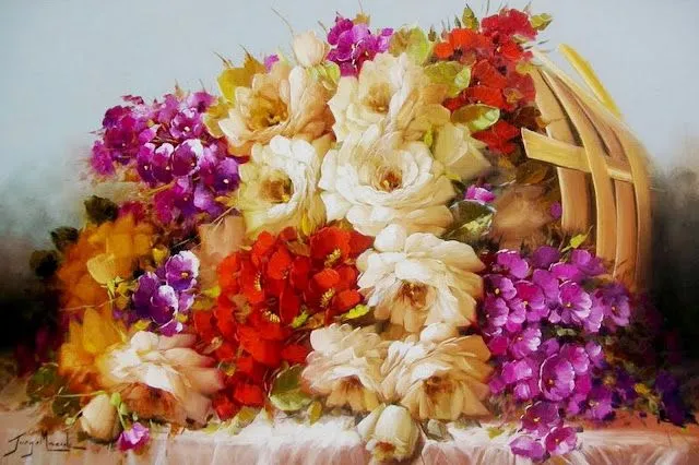 Pinturas Temáticas : Flores Pintadas al Óleo Cuadros en Realismo