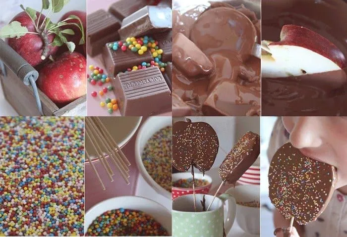 Piruletas de manzana y chocolate. ¡Meriendas divertidas! - Recetín