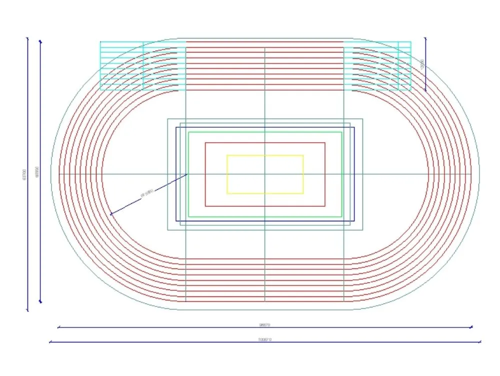 Pista de atletismo de 200 metros. en AutoCAD | CAD (24.17 KB) | Bibliocad