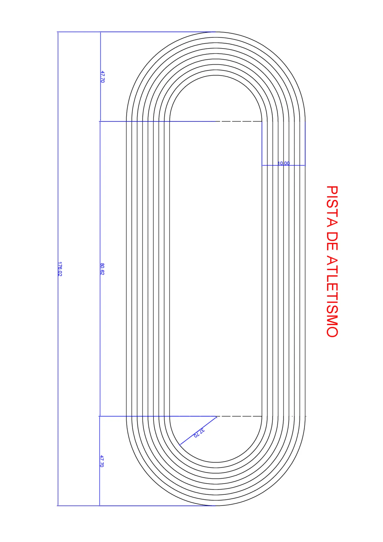 PISTA DE ATLETISMO CON MEDIDAS | Guías, Proyectos, Investigaciones de  Proyectos Arquitectónicos | Docsity