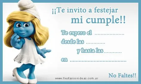 Pitufina - Tarjetas de cumpleaños para imprimir - Fiestas infantiles