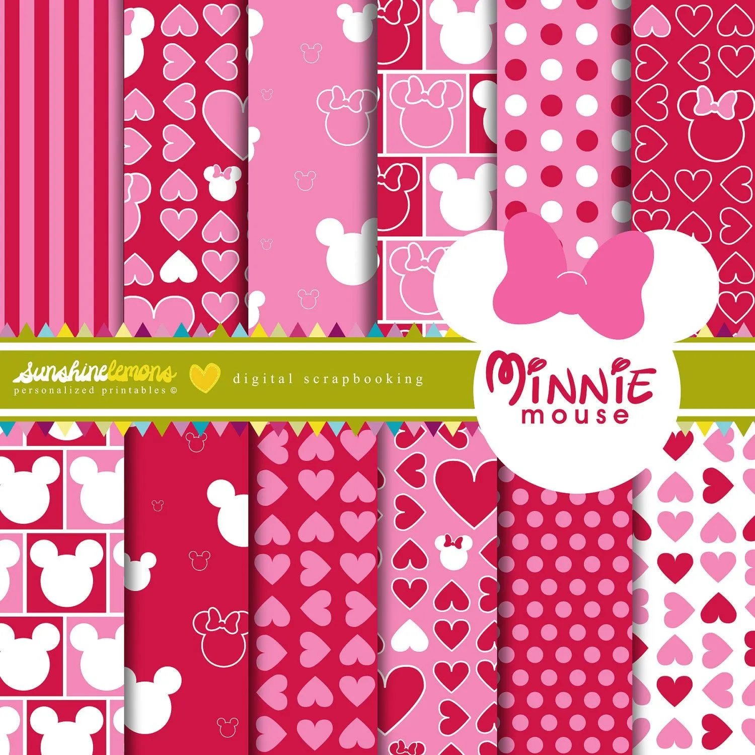 Minnie Mouse Digital Paper Pack Set of 12 by SunshineLemons