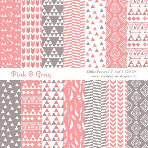 Pixeled Paper Designs - Pink Tribal Digital Paper - Aztec Inspired ... Pixeled Paper Designs - Pink Tribal Digital Paper - Aztec Inspired ...