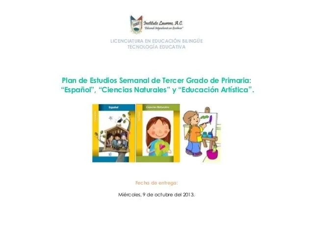 Plan de Estudios Semanal Tercer Grado de Primaria.