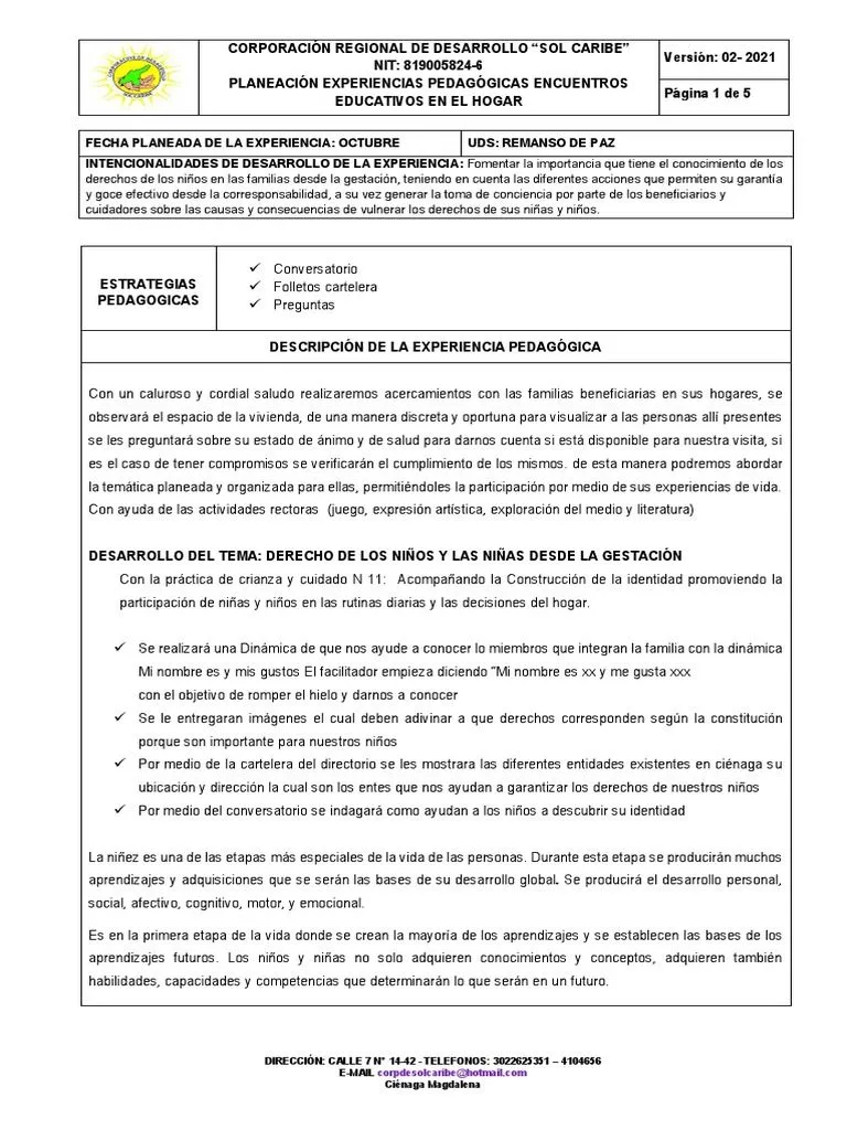 Planeacion Derechos de Los Niños | PDF | Cognición Planeacion Derechos de Los Niños | PDF | Cognición