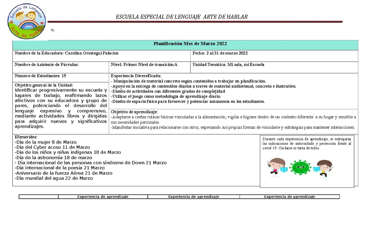 Planificación PRE Kinder 2022 - +- Planificación Mes de Marzo 2022 Nombre de la Educadora: Carolina - Studocu Planificación PRE Kinder 2022 - +- Planificación Mes de Marzo 2022 Nombre de la Educadora: Carolina - Studocu