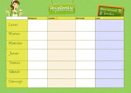 Planificadores semanales de menús | Ahorradoras.com