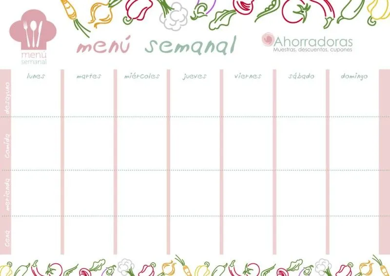 Planificadores semanales de menús | Ahorradoras.com