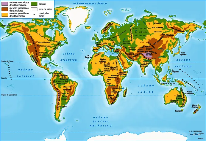 Planisferio fisico del mundo mudo - Imagui