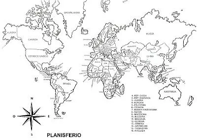 COLOREA TUS DIBUJOS: Planisferio con nombres para colorear COLOREA TUS DIBUJOS: Planisferio con nombres para colorear