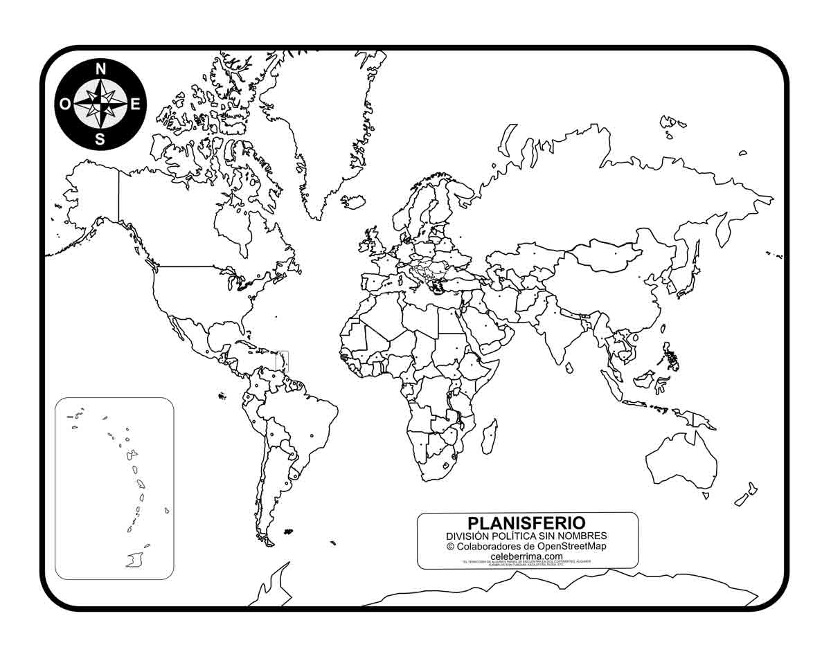 Planisferio con nombres y división política: Listo para imprimir Planisferio con nombres y división política: Listo para imprimir