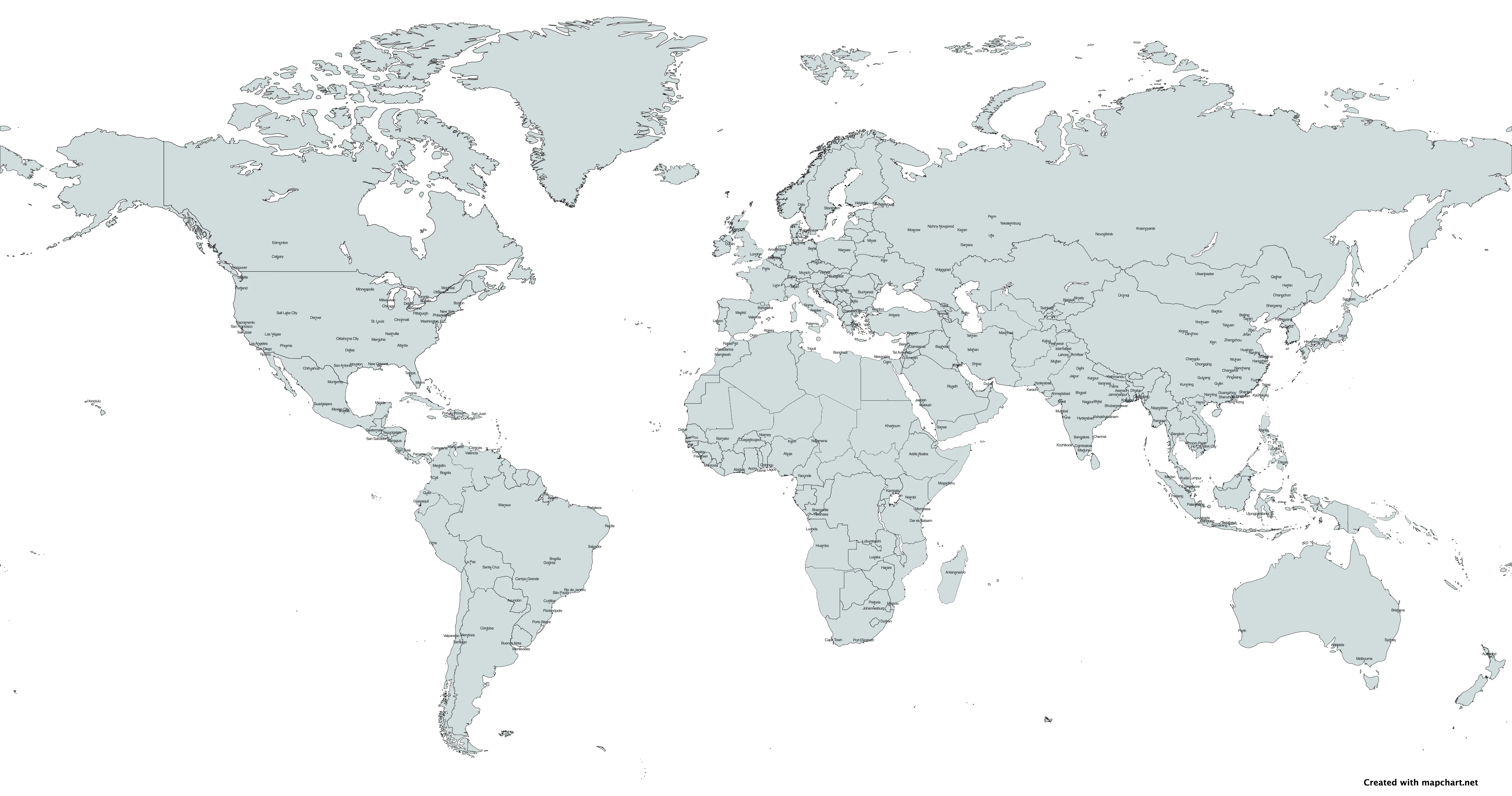 Planisferio con nombres para imprimir - División política y letra grande Planisferio con nombres para imprimir - División política y letra grande